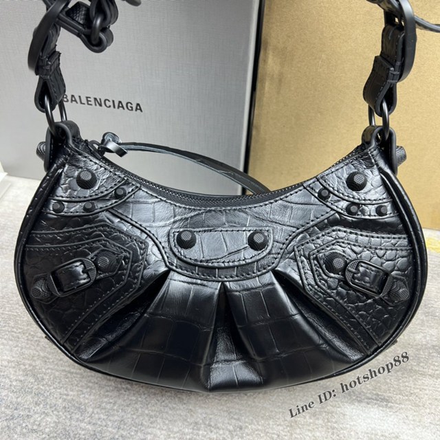 Balenciaga專櫃爆款Le Cagole半月牙腋下包餃子包 巴黎世家經典小號爆裂黑鱷金機車包 fyj1091